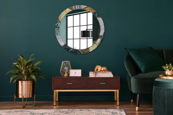 Miroir rond cadre avec impression Marbre agat et or