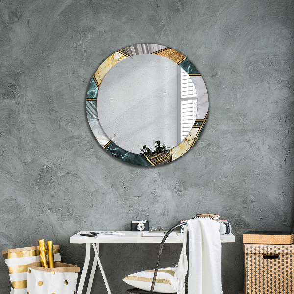 Miroir rond cadre avec impression Marbre agat et or