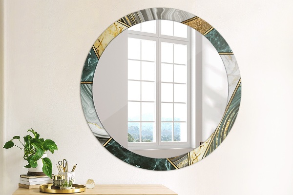 Miroir rond cadre avec impression Marbre agat et or