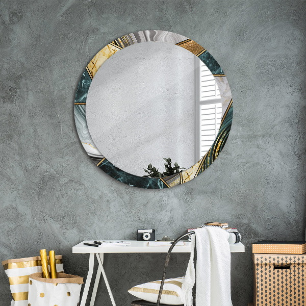 Miroir rond cadre avec impression Marbre agat et or
