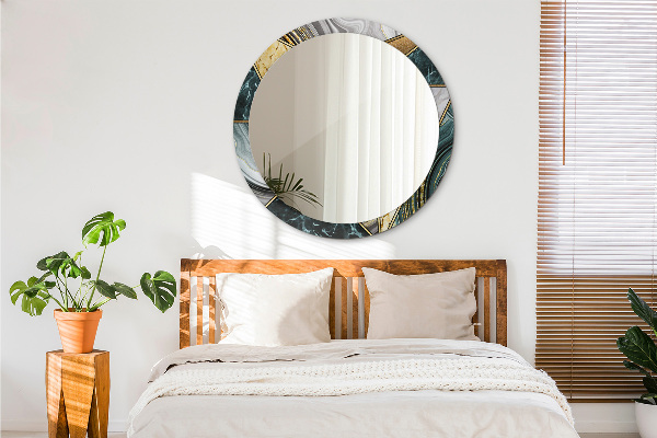 Miroir rond cadre avec impression Marbre agat et or