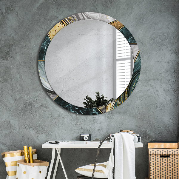 Miroir rond cadre avec impression Marbre agat et or