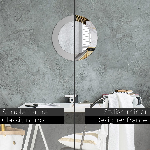 Miroir rond cadre avec impression Marbre agat et or