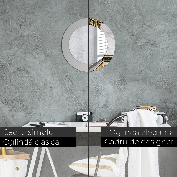 Miroir rond cadre avec impression Marbre agat et or