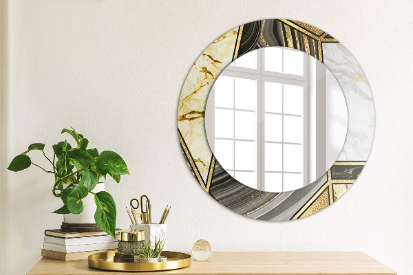 Miroir rond cadre avec impression Marbre agat et or