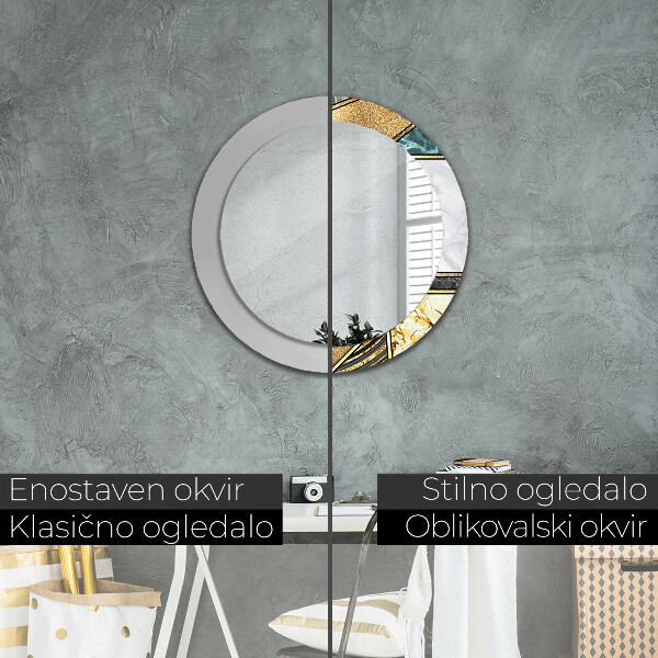 Miroir rond cadre avec impression Marbre agat et or