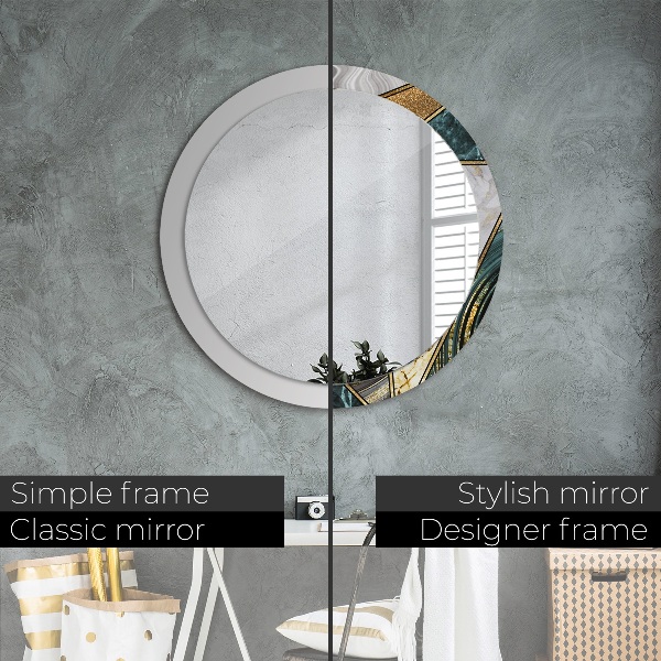 Miroir rond cadre avec impression Marbre agat et or