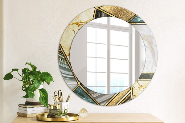 Miroir rond cadre avec impression Marbre agat et or