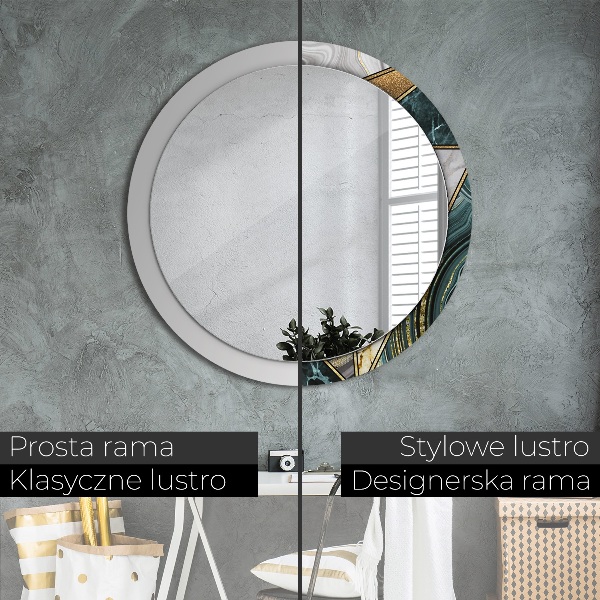 Miroir rond cadre avec impression Marbre agat et or