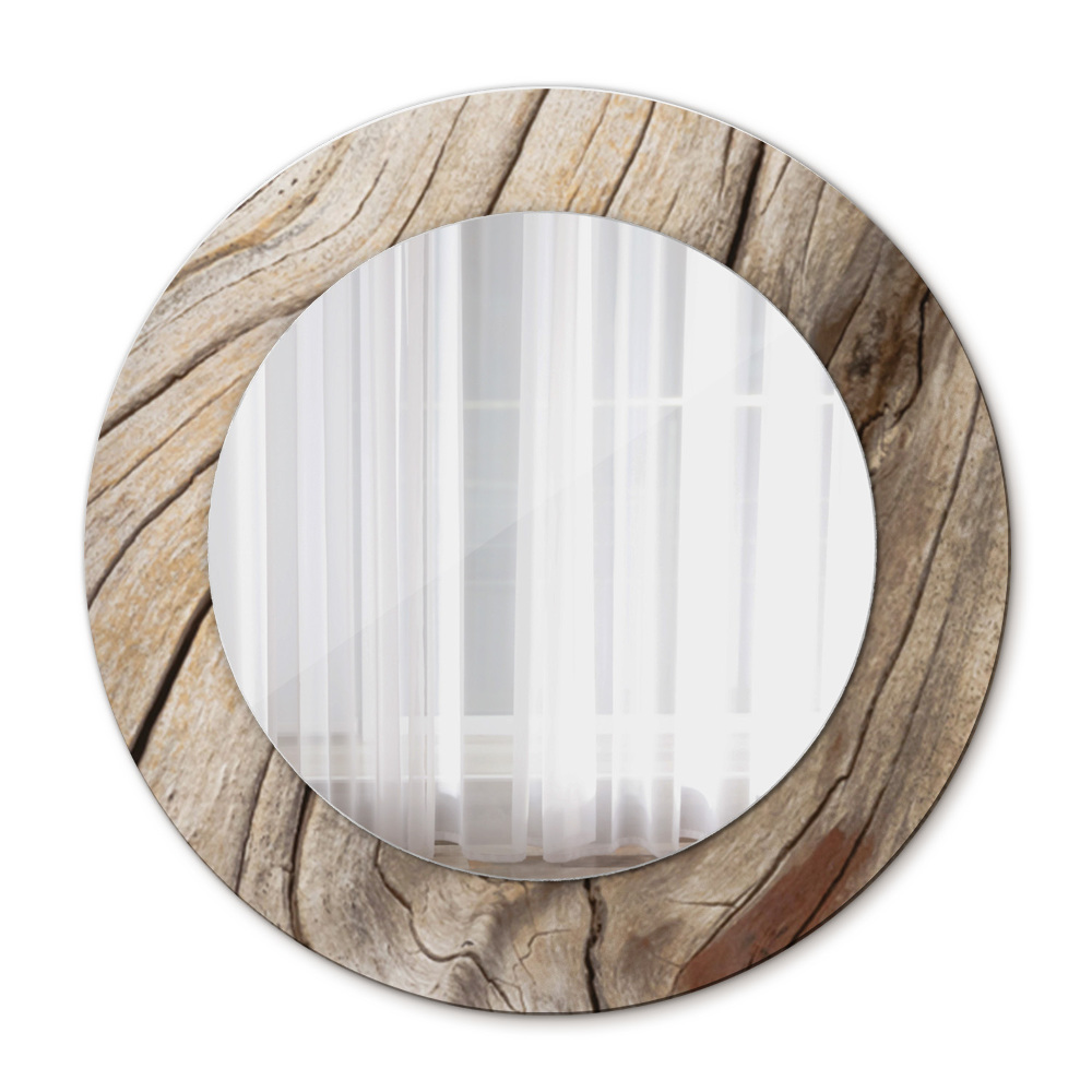 Miroir rond avec décoration Bois fissuré