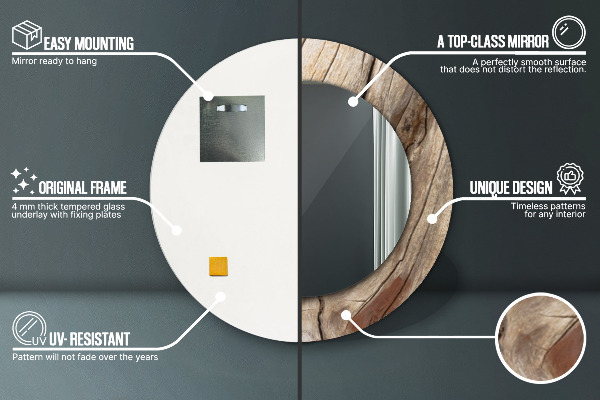 Miroir rond avec décoration Bois fissuré