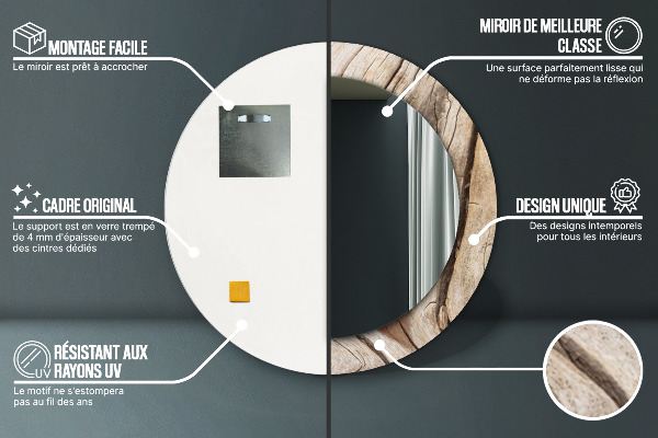 Miroir rond avec décoration Bois fissuré