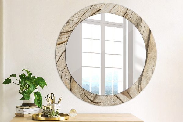 Miroir rond avec décoration Bois fissuré