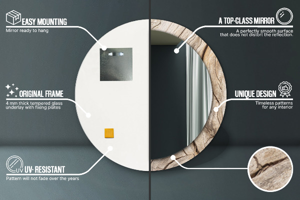 Miroir rond avec décoration Bois fissuré