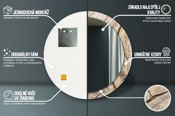 Miroir rond avec décoration Bois fissuré