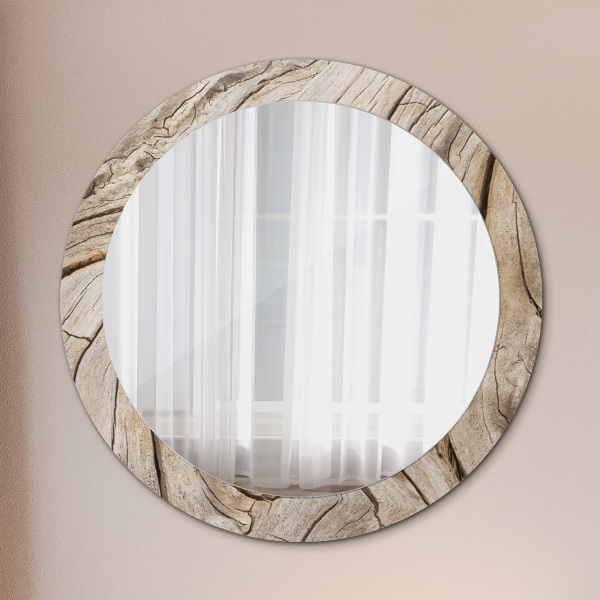 Miroir rond avec décoration Bois fissuré