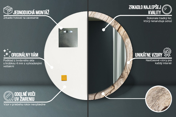 Miroir rond avec décoration Bois fissuré