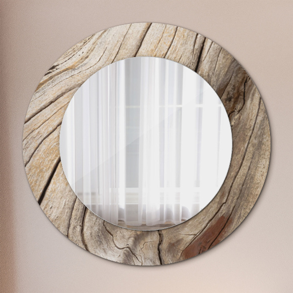 Miroir rond avec décoration Bois fissuré