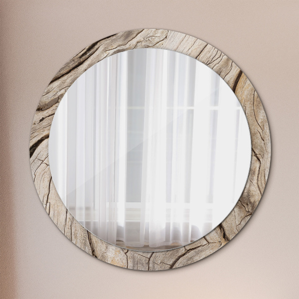 Miroir rond avec décoration Bois fissuré
