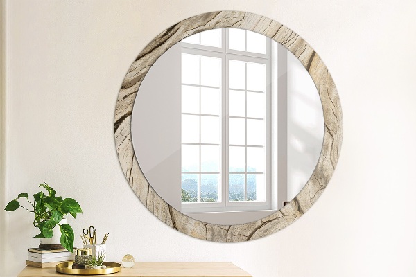Miroir rond avec décoration Bois fissuré