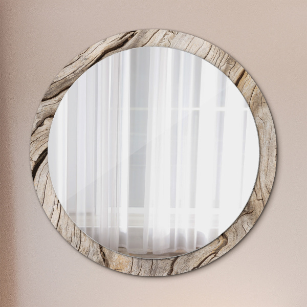 Miroir rond avec décoration Bois fissuré