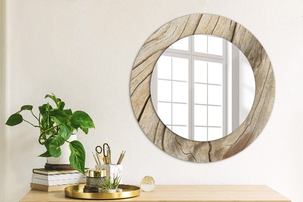 Miroir rond avec décoration Bois fissuré