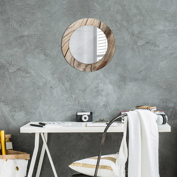 Miroir rond avec décoration Bois fissuré