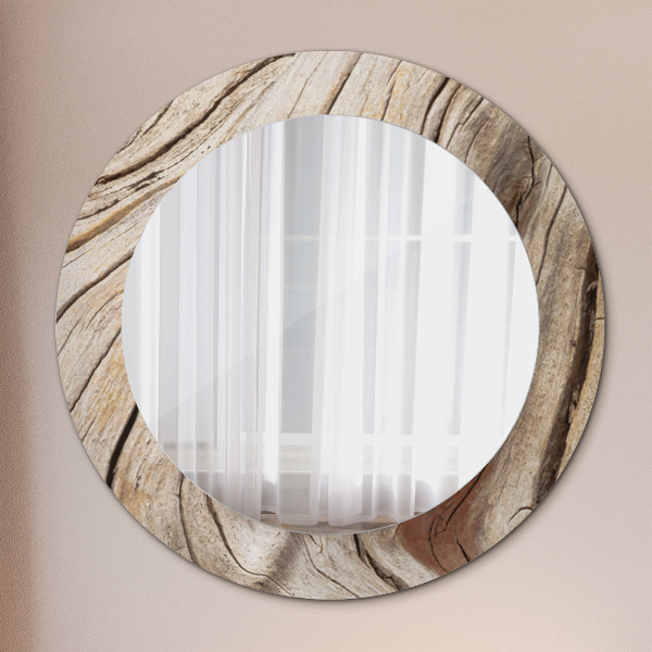 Miroir rond avec décoration Bois fissuré
