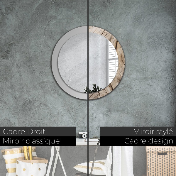 Miroir rond avec décoration Bois fissuré