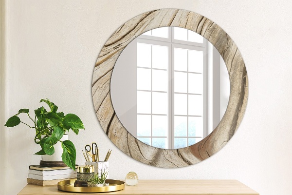 Miroir rond avec décoration Bois fissuré