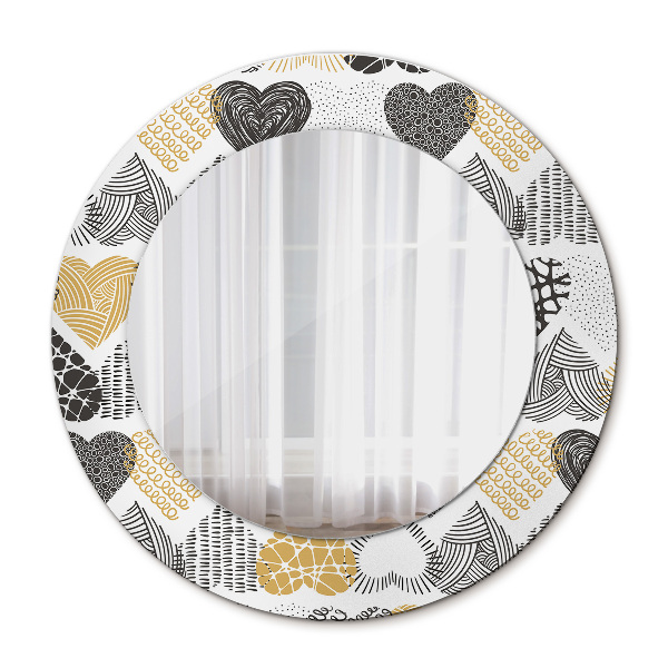 Miroir rond avec décoration Le cœur de doodle