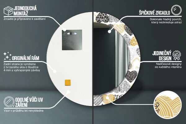 Miroir rond avec décoration Le cœur de doodle
