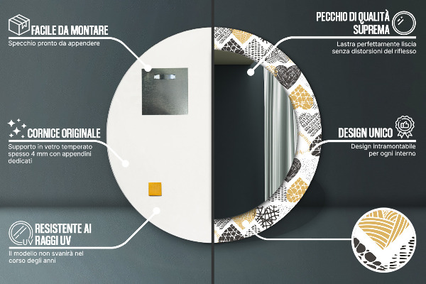 Miroir rond avec décoration Le cœur de doodle