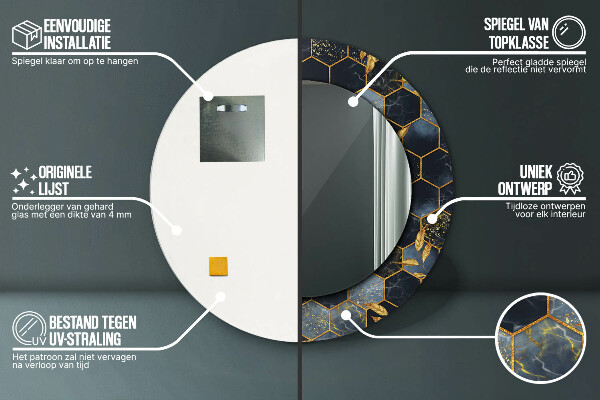 Miroir rond avec décoration Marbre hexagone