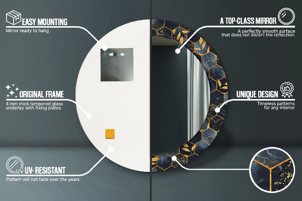 Miroir rond avec décoration Marbre hexagone