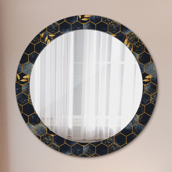 Miroir rond avec décoration Marbre hexagone