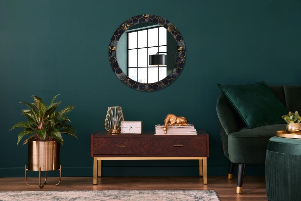 Miroir rond avec décoration Marbre hexagone