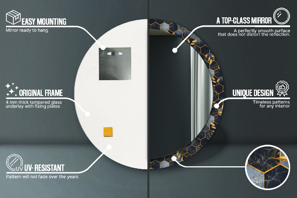 Miroir rond avec décoration Marbre hexagone