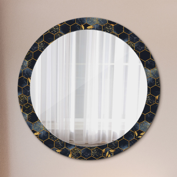 Miroir rond avec décoration Marbre hexagone