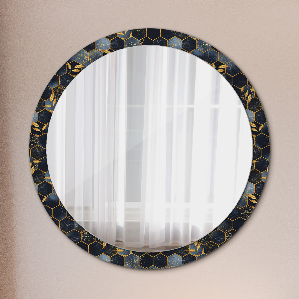 Miroir rond avec décoration Marbre hexagone