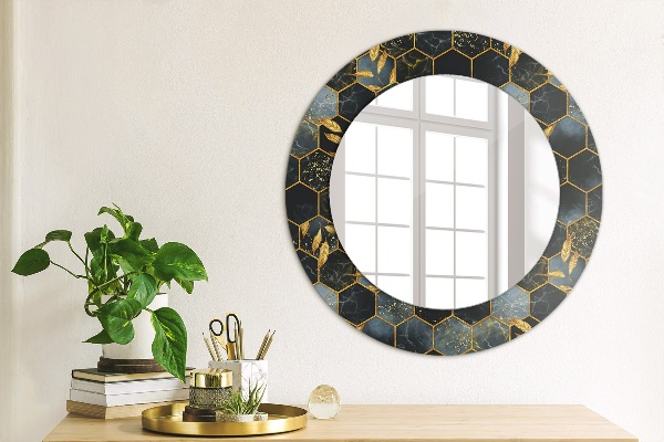 Miroir rond avec décoration Marbre hexagone