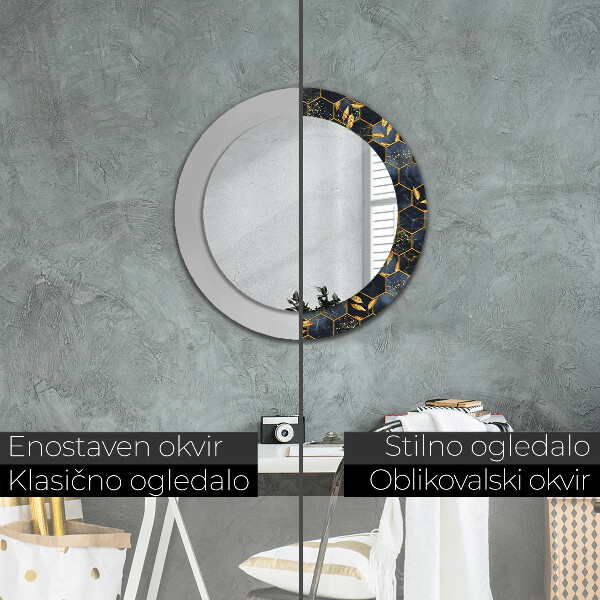 Miroir rond avec décoration Marbre hexagone