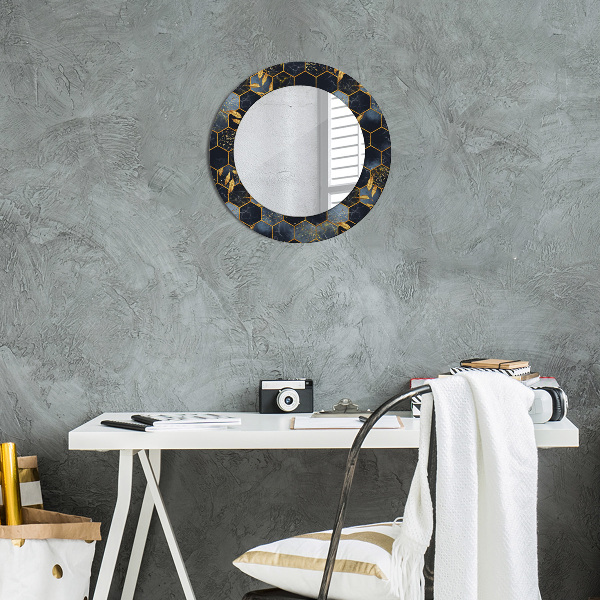 Miroir rond avec décoration Marbre hexagone