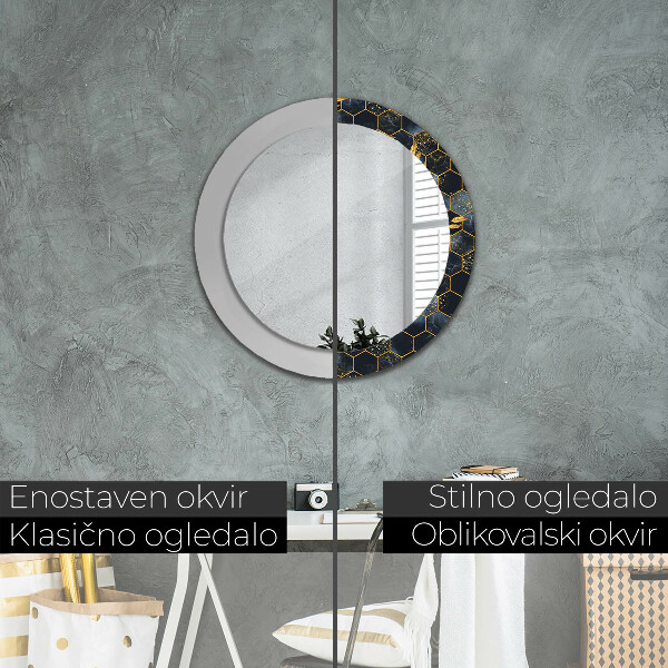 Miroir rond avec décoration Marbre hexagone