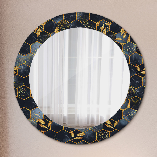 Miroir rond avec décoration Marbre hexagone