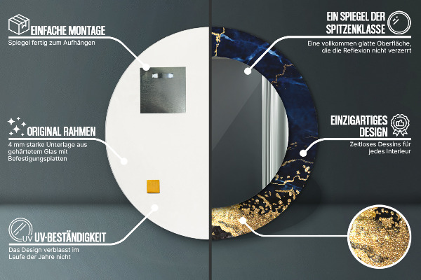 Miroir rond avec décoration Marbre bleu