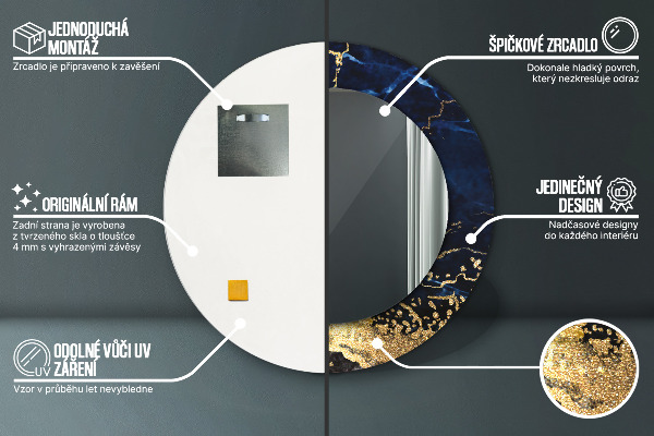 Miroir rond avec décoration Marbre bleu
