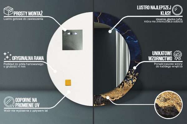 Miroir rond avec décoration Marbre bleu