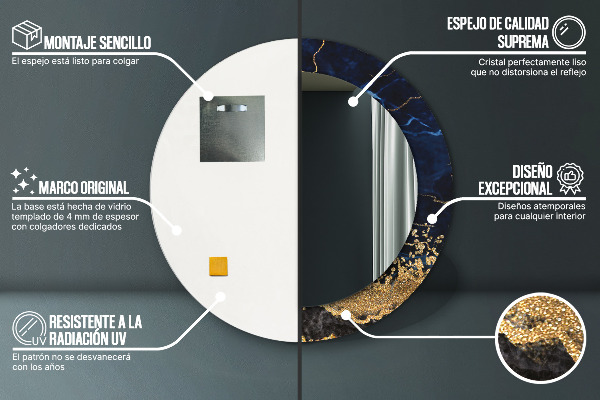 Miroir rond avec décoration Marbre bleu