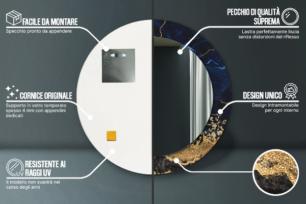Miroir rond avec décoration Marbre bleu